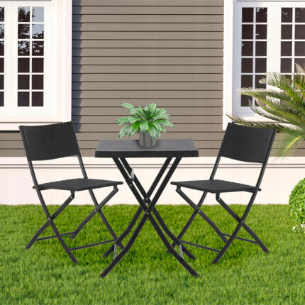GardenLine Összecsukható kerti bútor szett - Asztal + 2 db szék - Antracit