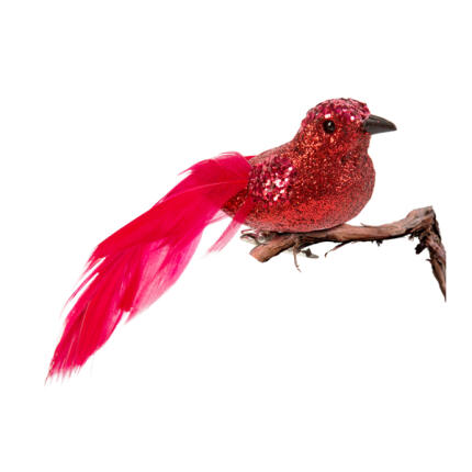 Karácsonyi dísz - csipeszes - glitteres madár - piros - 2 db