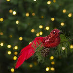 Karácsonyi dísz - csipeszes - glitteres madár - piros - 2 db