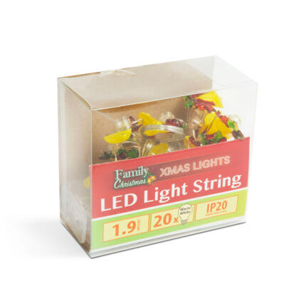 LED fényfüzér - csengettyű - 2,2 m - 20 LED - melegfehér - 2 x AA