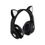 Macskafüles vezeték nélküli fejhallgató RGB világítással - Fekete