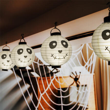 Halloween-i szellem mintás LED-es lampion - 20 cm - Fehér