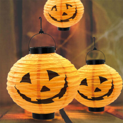 Halloween-i tök mintás szolár lampion - 20 cm - Narancssárga