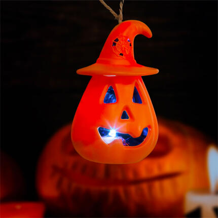 Halloween-i LED lámpa - felakasztható - narancs / fekete - elemes