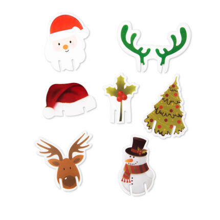 Karácsonyi pohárjelölő dekoráció - 8 féle - 16 db / csomag