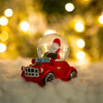 Karácsonyi hógömb - Mikulás autóval - 8,5 x 5,6 x 7 cm