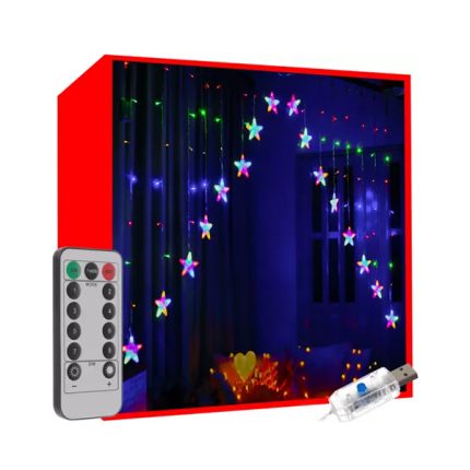 Karácsonyi csillagos USB fényfüggöny távirányítóval - Többszínű (136 LED)