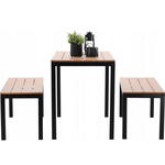 GardenLine kerti bútor szett - Asztal + 2 pad - Barna