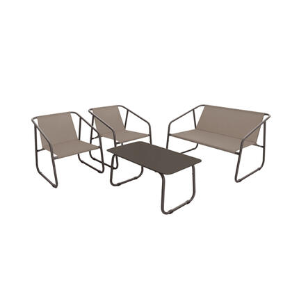 GardenLine kerti bútor szett - Asztal + 2 szék + Pad - Barna