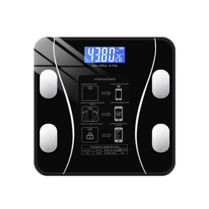 Intelligens fürdőszobai mérleg - LCD - 180 kg - Fekete