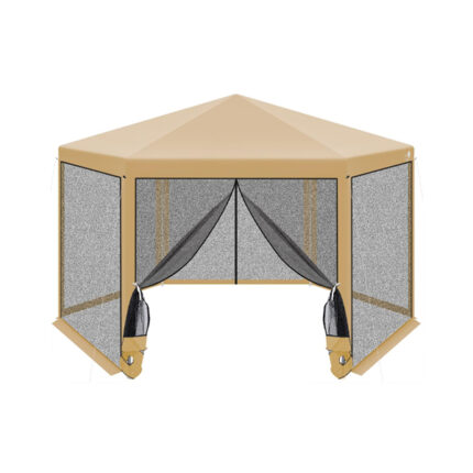 Hatszögletű kerti pavilon szúnyoghálóval - Bézs - 2 x 2 x 2 x 2.5 m