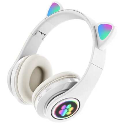 Gyerek Bluetooth fejhallgató LED macskafülekkel - Fehér